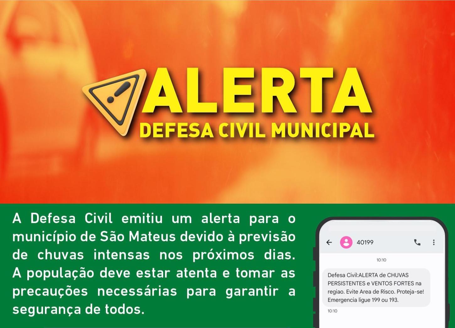 ALERTA DE CHUVAS INTENSAS NO MUNICÍPIO DE SÃO MATEUS